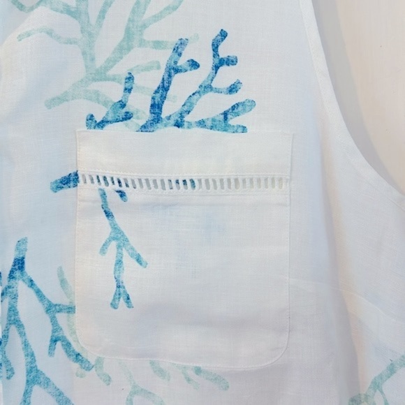 NWOT Women’s Chico’s 100% Linen Coral Print Sleeveless Button-Down Tunic 16/18 - Picture 6 of 11